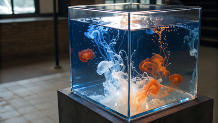 Jellyfish in the aquarium. Underwater world of marine life.の素材