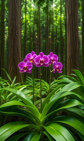 Purple orchid flowers in the tropical forest, Phalaenopsisの素材