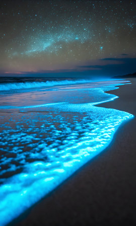 Beautiful starry night on the beach. Long exposure photo.の素材