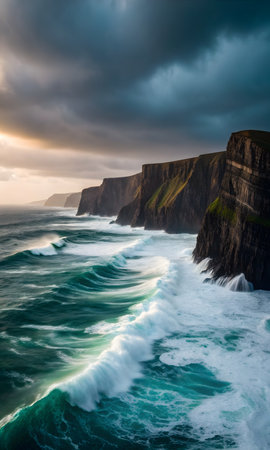 Stormy sky over Cliffs of Moher in County Clare, Irelandの素材
