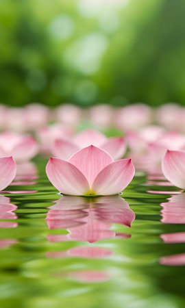Pink lotus flower on the water with bokeh background.の素材