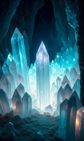 Ice cave with stalagmites and crystals. Fantasy landscape.の素材