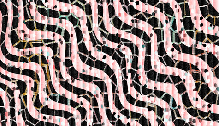 abstract background with a pattern of black and white stripes on a pink backgroundの写真素材