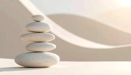 Stack of white zen stones on white background. 3d renderの素材