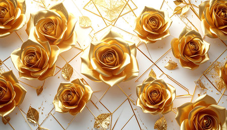 Gold rose on white background. 3d rendering, 3d illustration.の素材