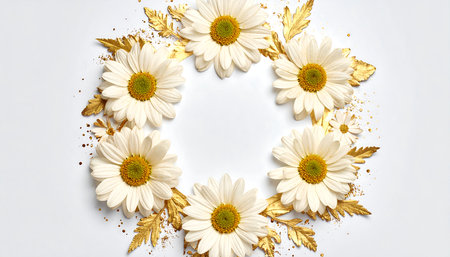 White daisies on a white background. Flat lay, top view.の素材