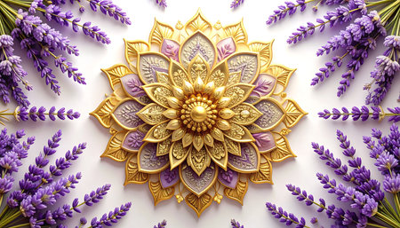 Lavender flowers on white background. Top view. 3d renderingの素材