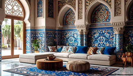 Interior of a modern living room with arabic style designの素材
