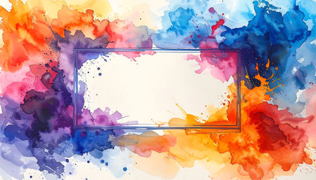 Abstract watercolor background with frame for text. Colorful illustration.の素材