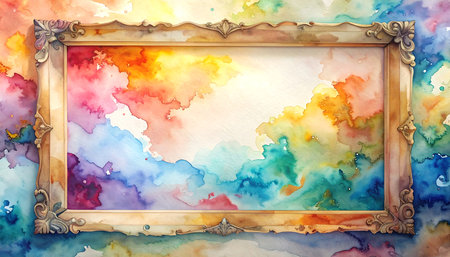 Watercolor background with frame. Watercolor painting. Hand drawn illustration.の素材