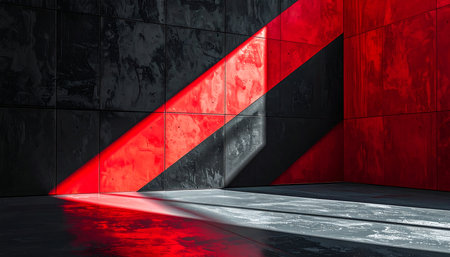 3d rendering of empty room with red and black stripes on the wallの素材