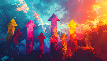 Colorful arrows in the sky. 3D illustration. Abstract background.の素材