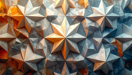 Abstract background of polygonal geometric shapes in gray and orange colorsの素材