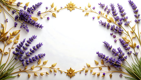 Lavender flowers on white background. Flat lay, top view.の素材