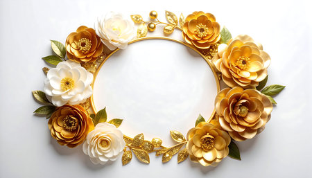 Frame made of beautiful flowers on white background, top view. Space for textの素材