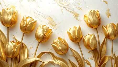 Beautiful golden tulips on white background. 3d render.の素材