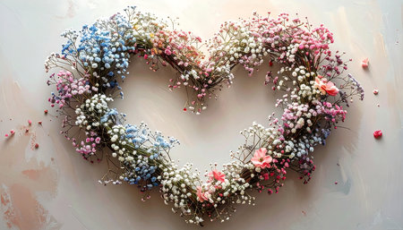 Heart made of flowers on white background, valentine's dayの素材