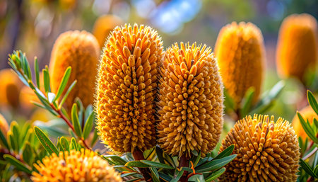 Close up of the yellow flowers of the Australian native pine tree.の素材