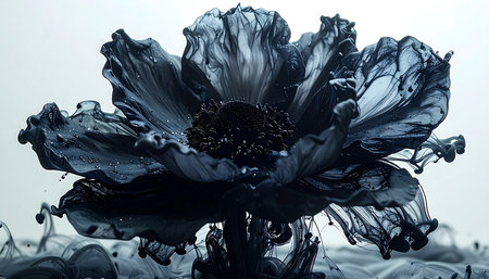 poppy flower in water on a white background, monochromeの素材