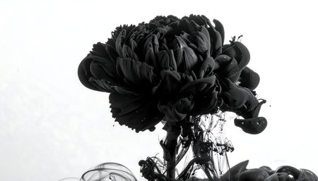 black flower in water isolated on white background, closeup of photoの素材