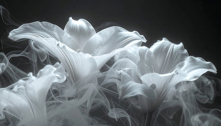 White lily flower on a black background. Flower petals.の素材