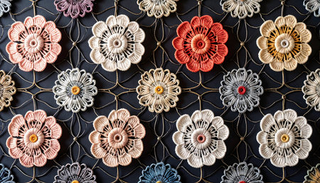 Colorful embroidery on a black background. Handmade.の素材