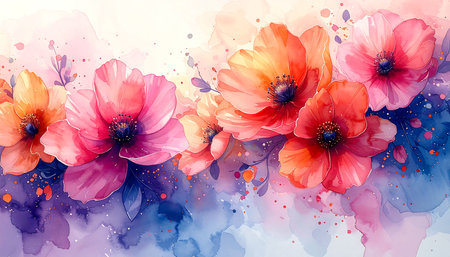 Watercolor floral background with poppies. Hand drawn illustration.の素材