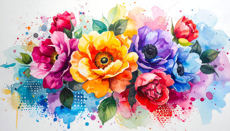 Watercolor floral background with colorful flowers. Hand drawn vector illustration.の素材
