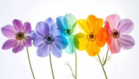 Colorful cosmos flowers isolated on white background. Floral background.の素材