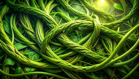 Green leaves with light flare. 3d illustration. Natural background.の素材