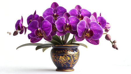 Purple orchids in a vase on a white backgroundの素材