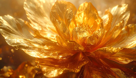 Close-up of a beautiful golden flower in the morning light.の素材