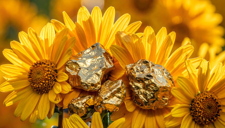Chocolate candies with yellow daisies in the background.の素材