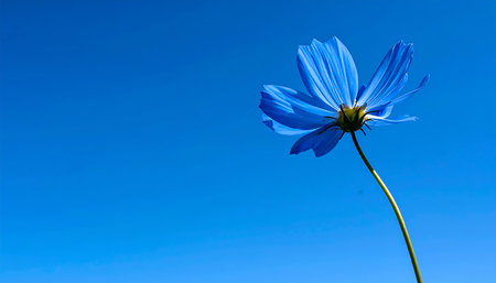Blue cosmos flower on blue sky background. (Cosmos Bipinnatus)の素材