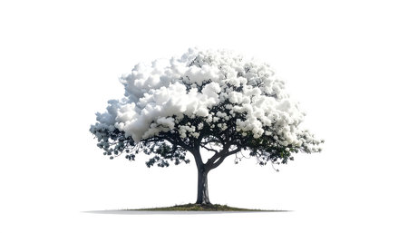 Tree with snow isolated on white background. 3D illustration. File contains clipping path.の素材