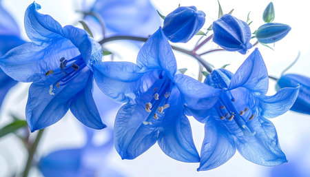 Blue flowers on a white background. Close-up. Nature.の素材