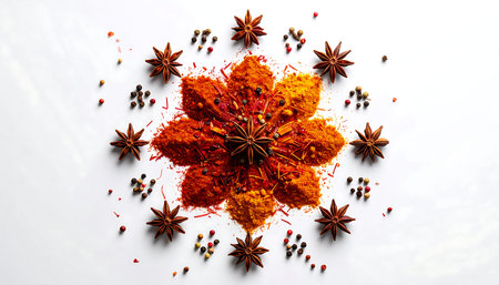 Spices and herbs on a white background. Food and cuisine ingredients.の素材