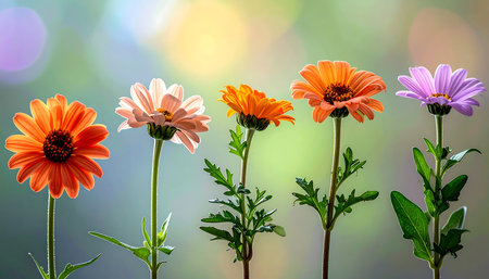 colorful daisies on the background of the summer landscape.の素材