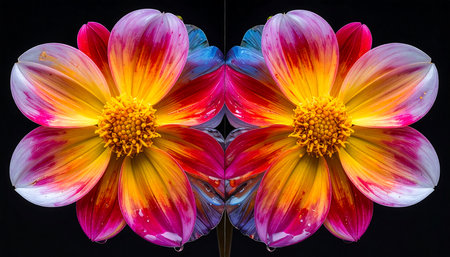 Colorful dahlia flowers isolated on black background. Close up.の素材
