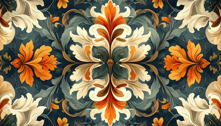 Vector damask seamless pattern. Elegant baroque background. Damask floral ornament in Victorian style.の素材
