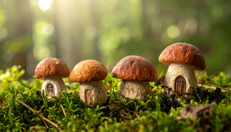 Boletus edulis or porcini mushroom in the forestの素材