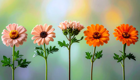 Multicolored daisy flowers on a bokeh background.の素材