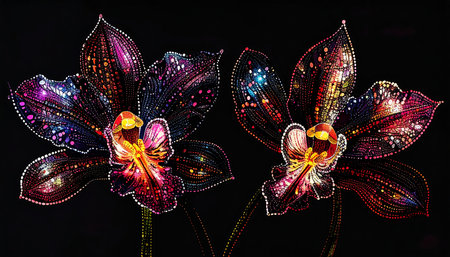 Beautiful orchids on a black background. Close-up.の素材