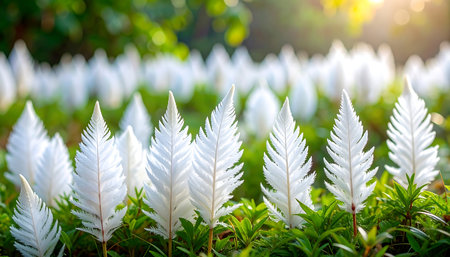 White feathers in the garden with sunlight and bokeh background.の素材