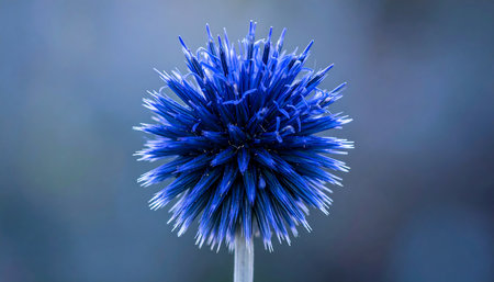 Close up of blue thistle flower in the garden with blurred backgroundの素材