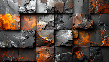Still life with old rusty vases on a wooden shelf in a dark roomの素材