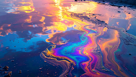 abstract background with a beautiful psychedelic pattern of the rainbow in waterの素材