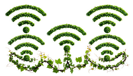 Wifi network with green leaves isolated on white background, clipping path includedの素材