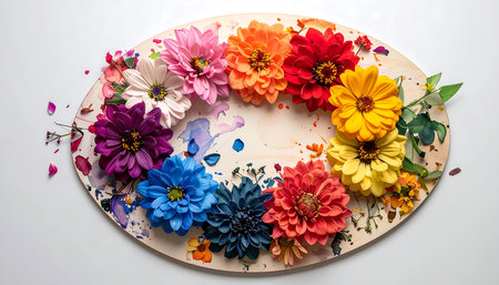 Colorful paper flowers on a white background. Colorful flowers.の素材