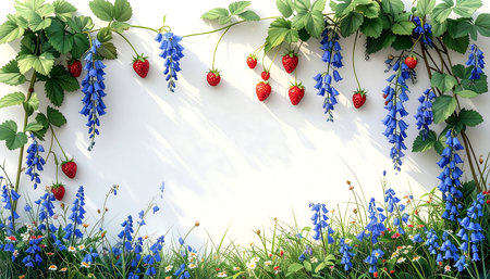 Watercolor illustration of a field of poppies and lavenderの素材